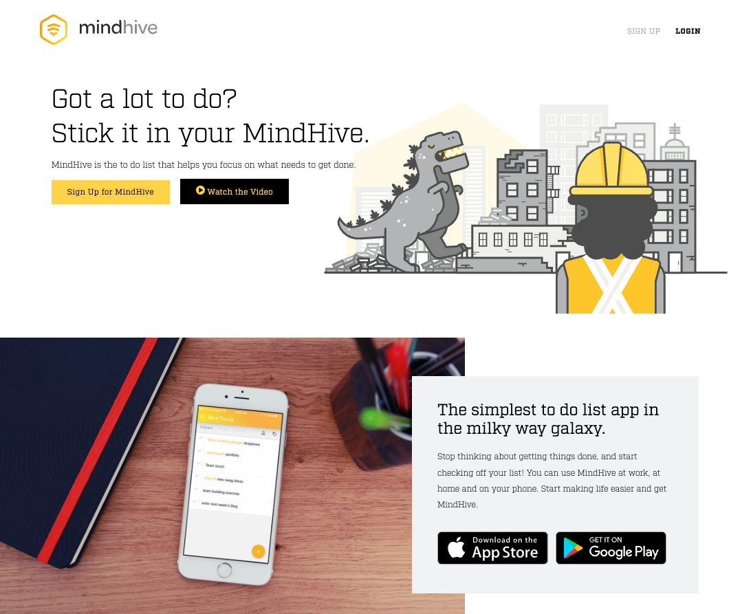 Screenshot from MindHive home page